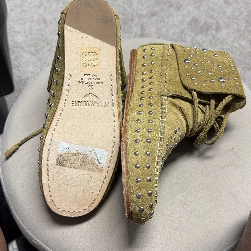 Kids Studded Suede Moccasin Boots - Tan
